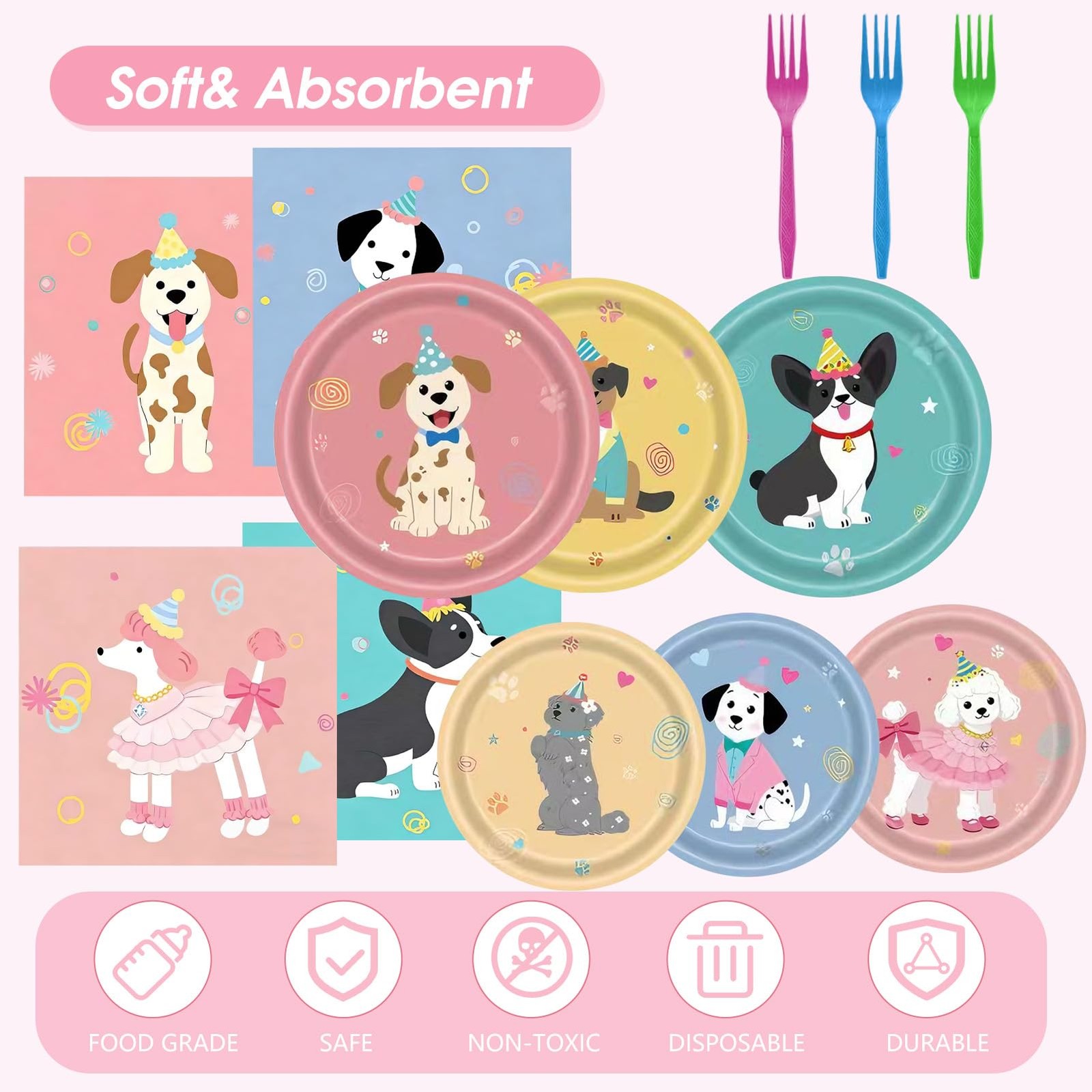 96Pcs Pet Dog Birthday Decorations, Retro Dog Birthday Party Supplies Puppy T…