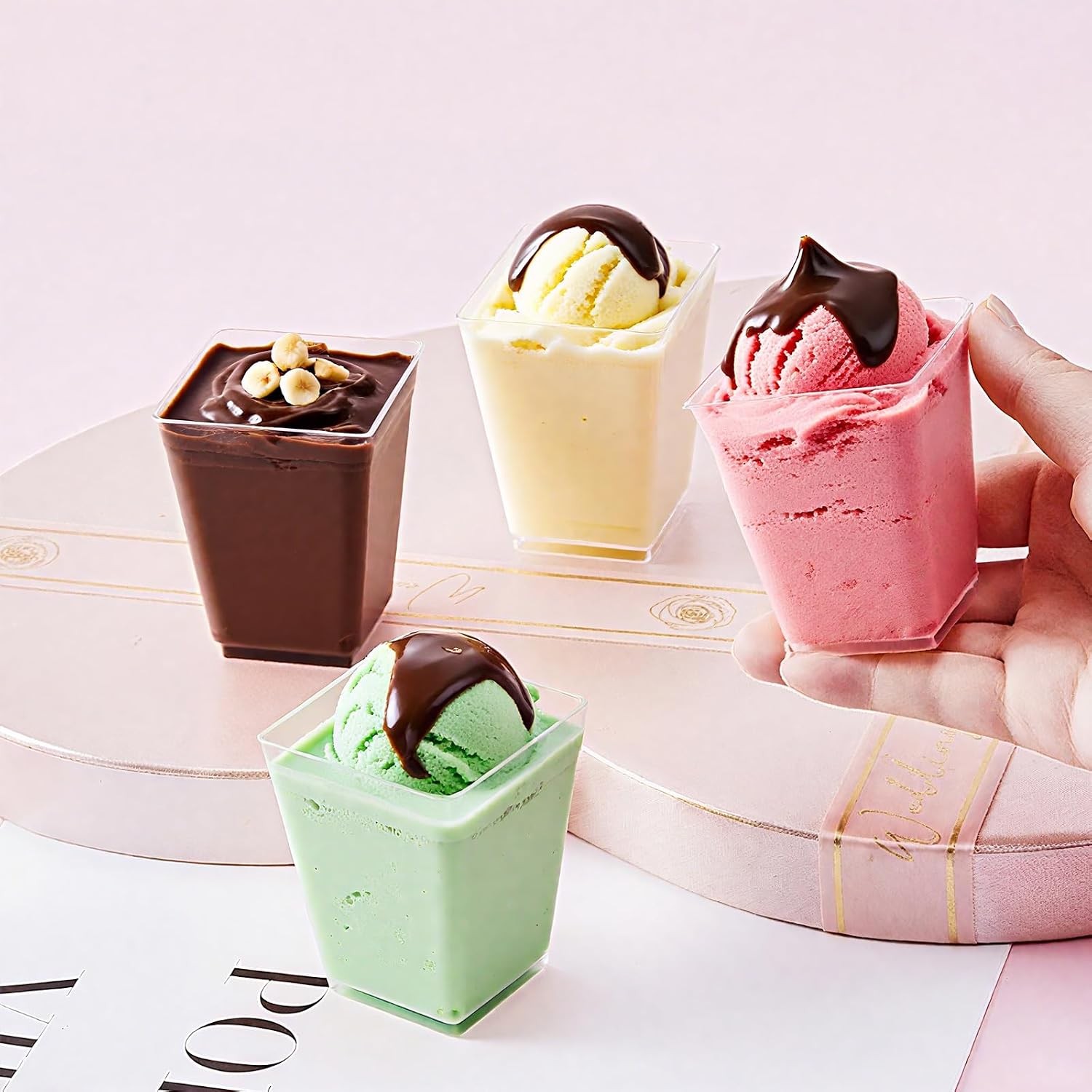 20 Pack 5 oz Plastic Dessert Cups with Lids and Spoons, Yogurt Parfait Appetizer