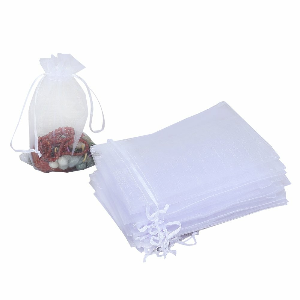 100pcs White Organza Bags 4x 6 Wedding Christmas Favors Gift Drawstring Pouches