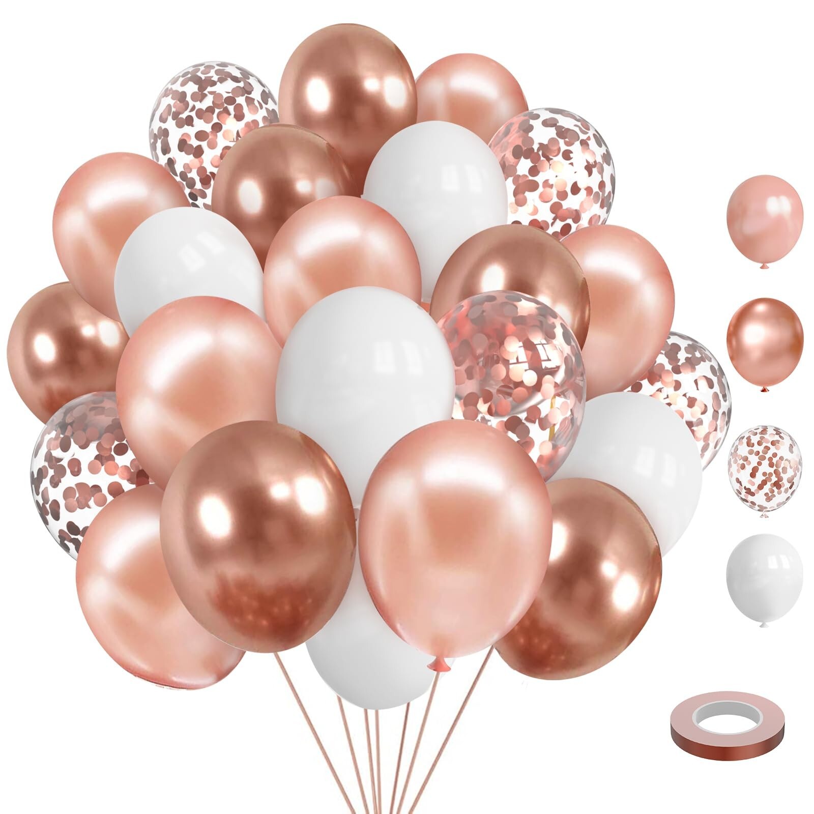 75 Pcs 12 Inch Rose Gold Balloons,Rose Gold and White Balloons,Rose Gold Meta…