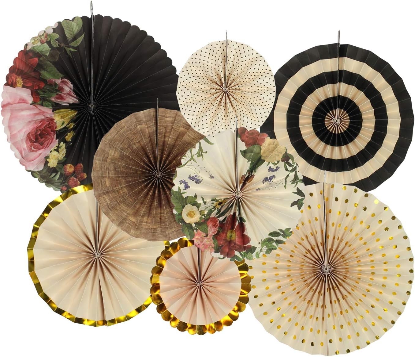 Set of 8 Elegant Hanging Paper Fans for Weddings & Celebrations – Art Deco