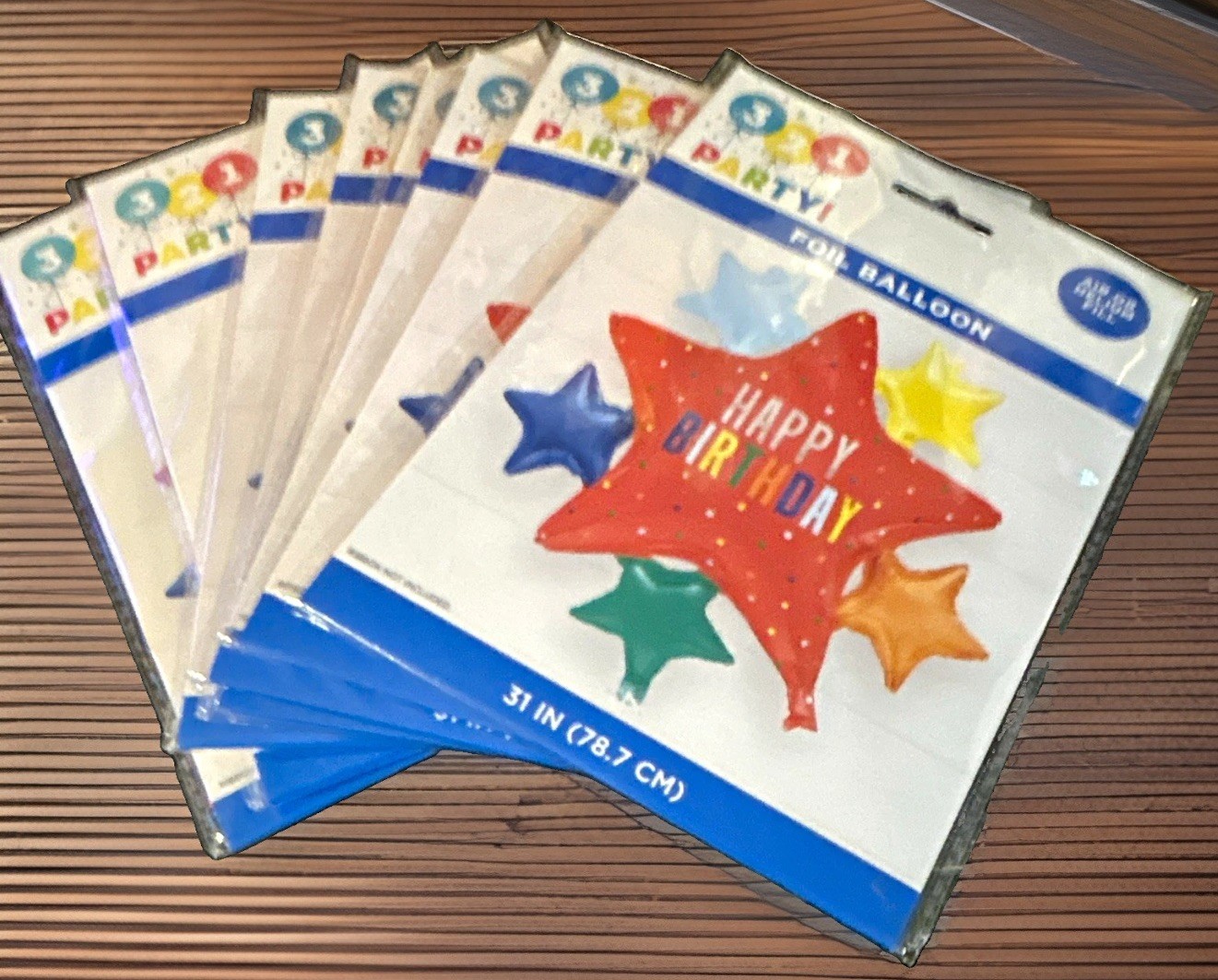 Happy Birthday Star-Shaped Foil Balloon 31 in Multicolor Stars, 8 Pack