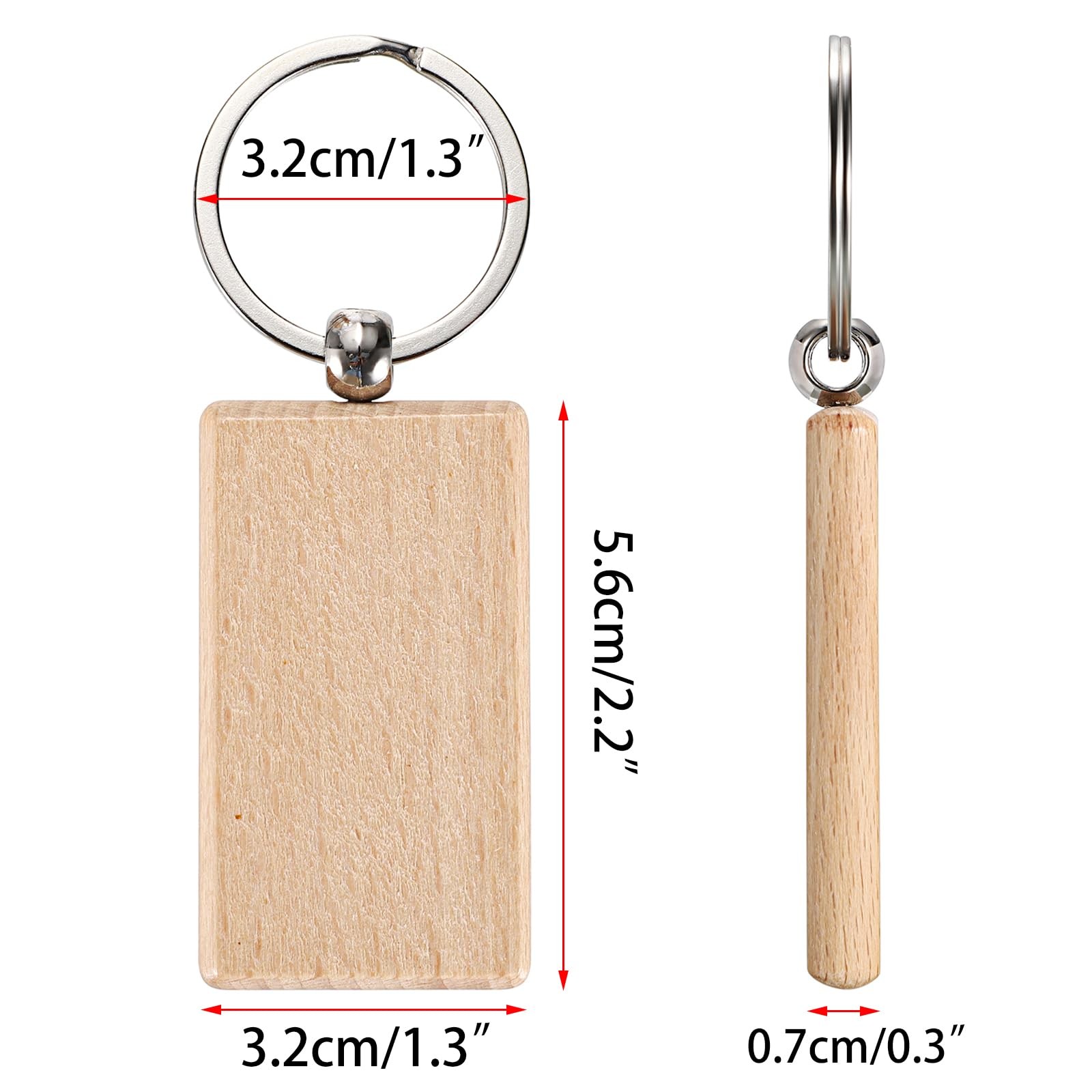 TOLIDA 100pcs Rectangle Wood Keychains – 5.5 * 3cm Blank Wooden Key Fobs Key