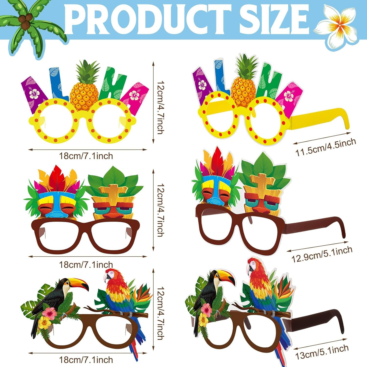 32 Pack Beach Pool Party Eyeglasses Decor Summer Luau Paper Glasses Bulk Hawaiia