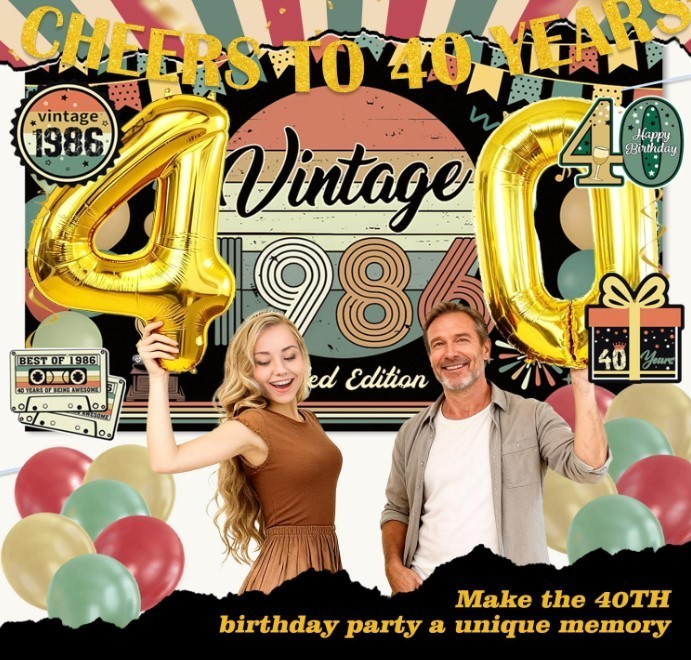 47Pcs 40Th Birthday Decorations for Men Women, PRE-STRUNG Vintage 1986 Banner Pa