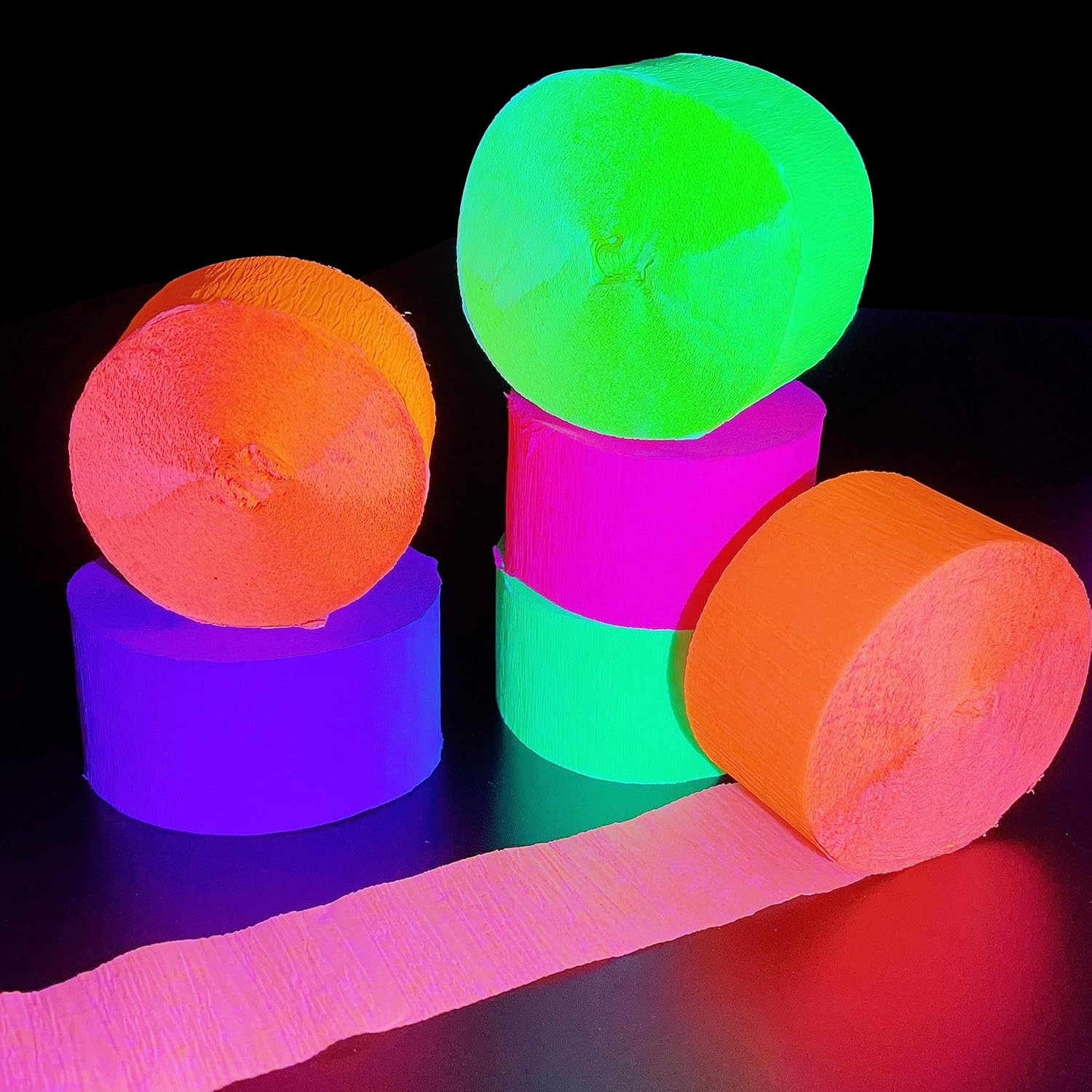 400 feet Glow Party Neon Streamer Decorations Glow Crepe Paper Streamers UV Reac