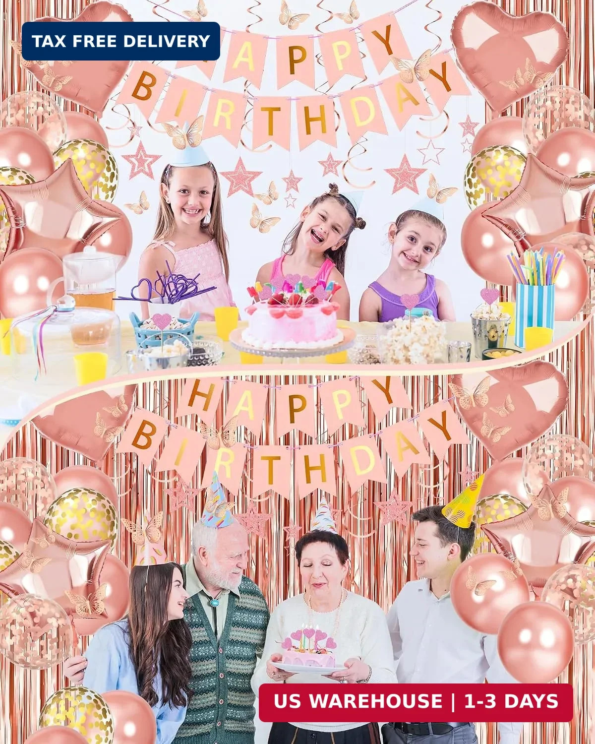 Lutoys Rose Gold Happy Birthday Party Decorations, Happy Birthday Banner, Rose G