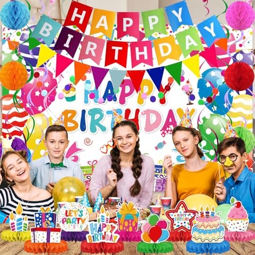Birthday Decorations Kit, Happy Birthday Party Birthday Set + Honeycomb + Cloth