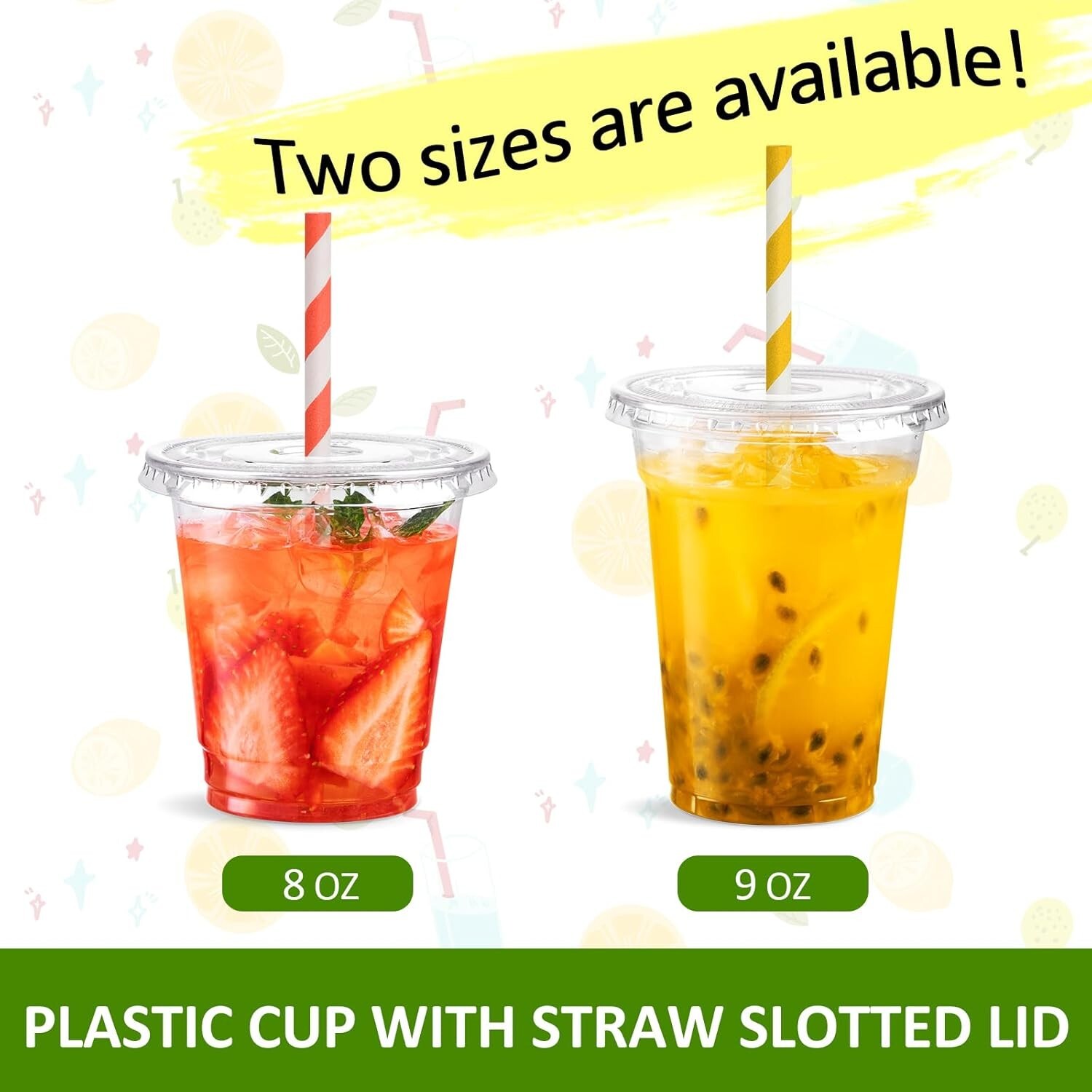 Clear 8 oz Plastic Cups with Lids – Disposable Cold Drink Containers, 50 Pack