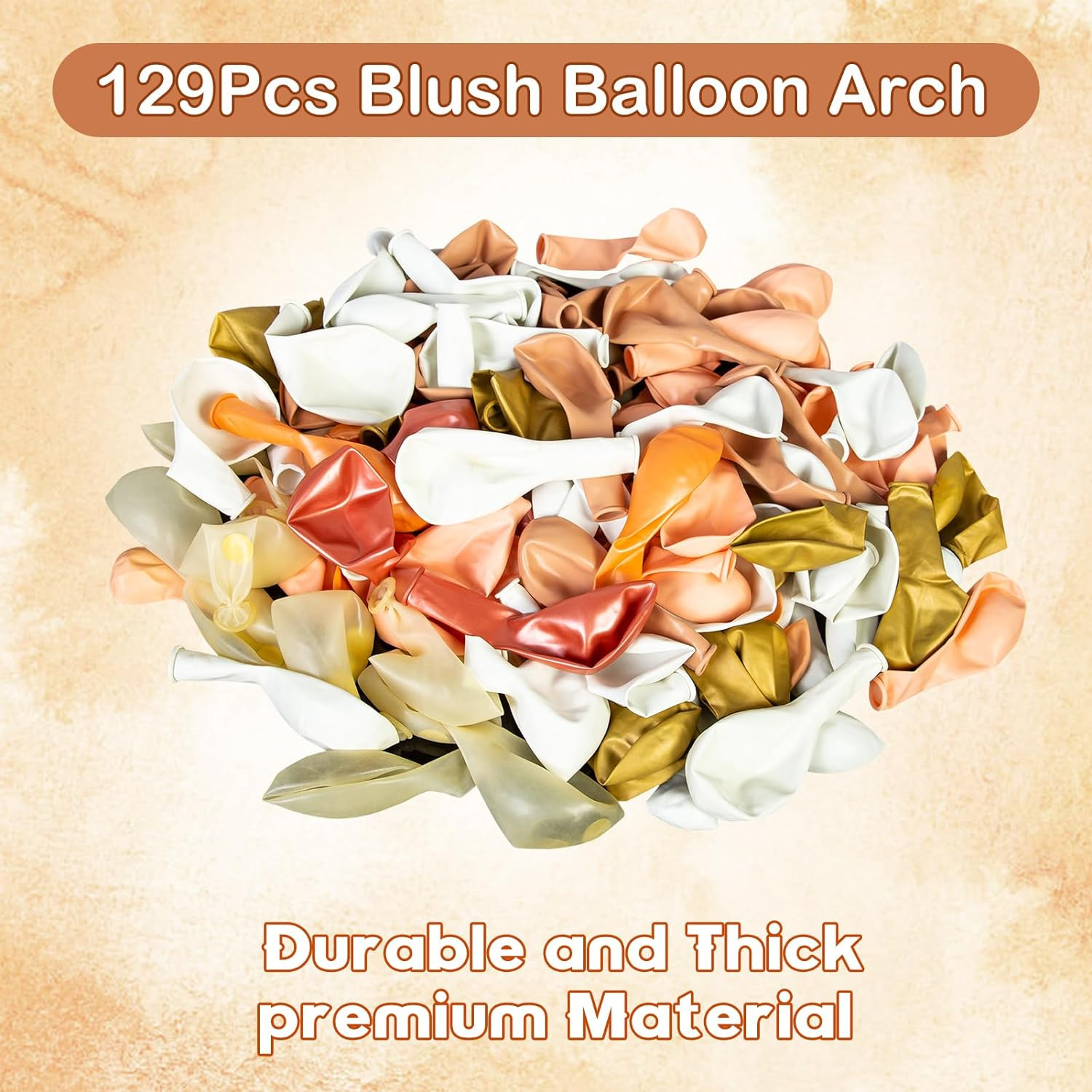 129Pcs Blush Balloons Garland Arch Kit 12″ 10″ 5″ Peach Rose Gold Pastel Orange