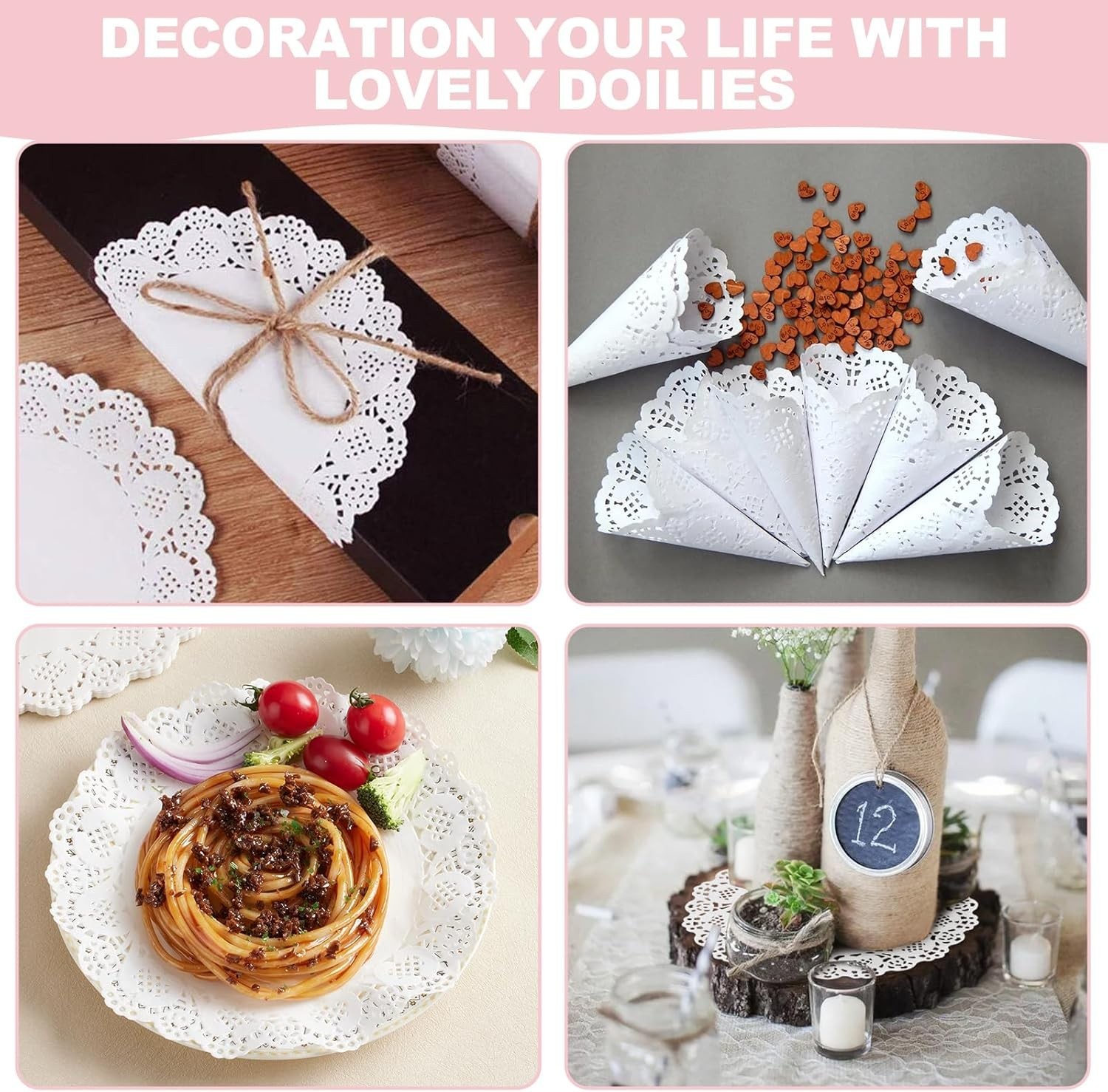 150 PCS Disposable Paper Doilies Assorted 6.5/8.5/10.5 Inches For Cakes Decor