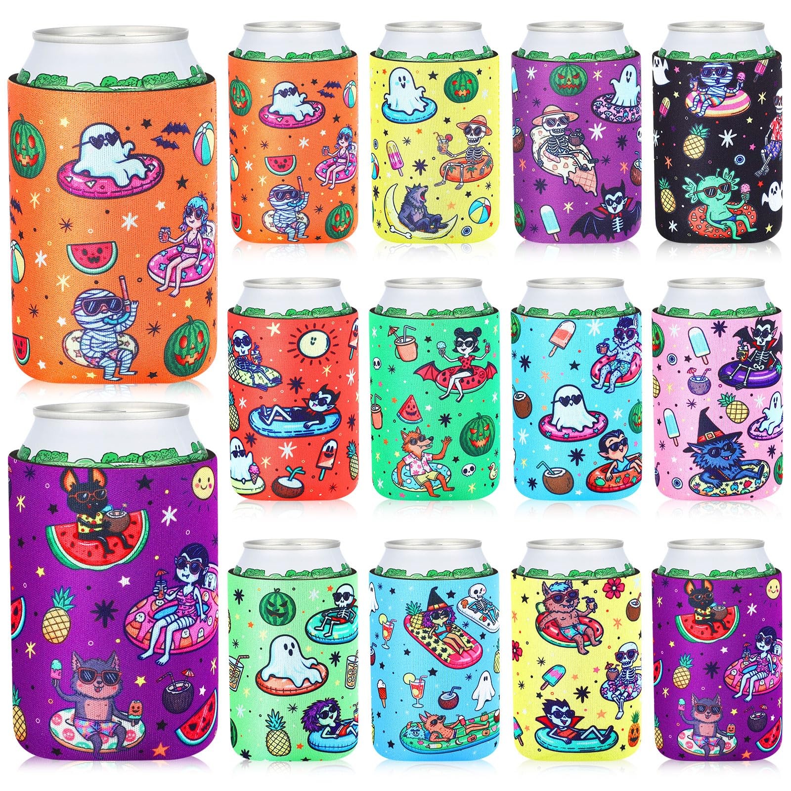 12 Pcs Summer Can Cooler Sleeves Bulk Can Bottle Cooler Sleeves for 12oz Cans…