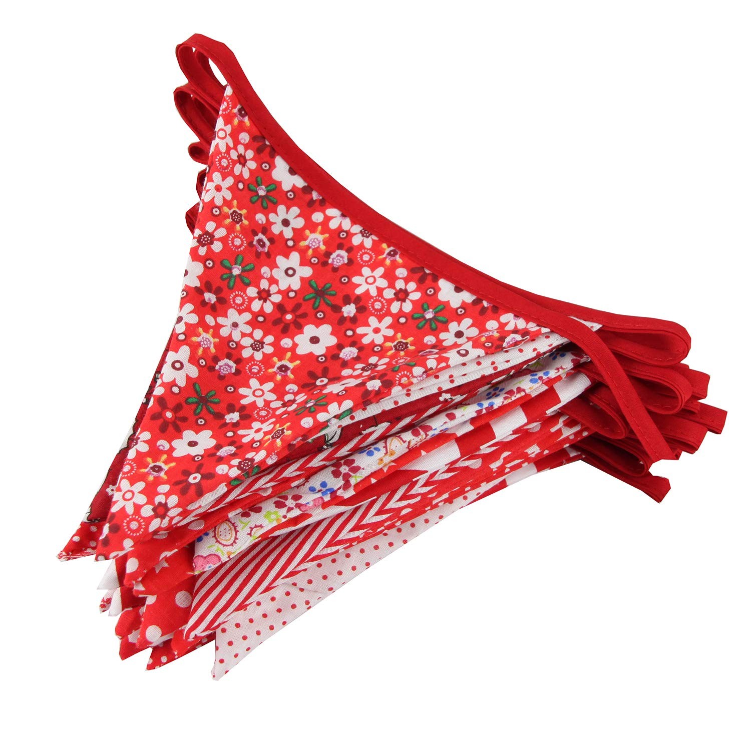 10M/32Ft Triangle Bunting Banner, 36 Pcs Cotton Fabric Flags Pennant Red
