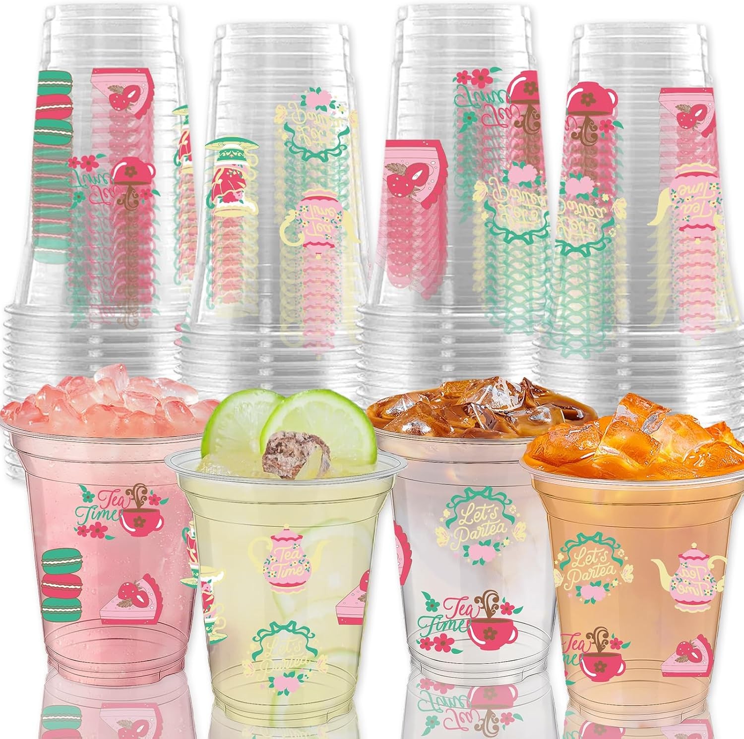 40 Pcs Tea Party Plastic Cups Disposable PET Clear Desserts Drinking Cups Bulk