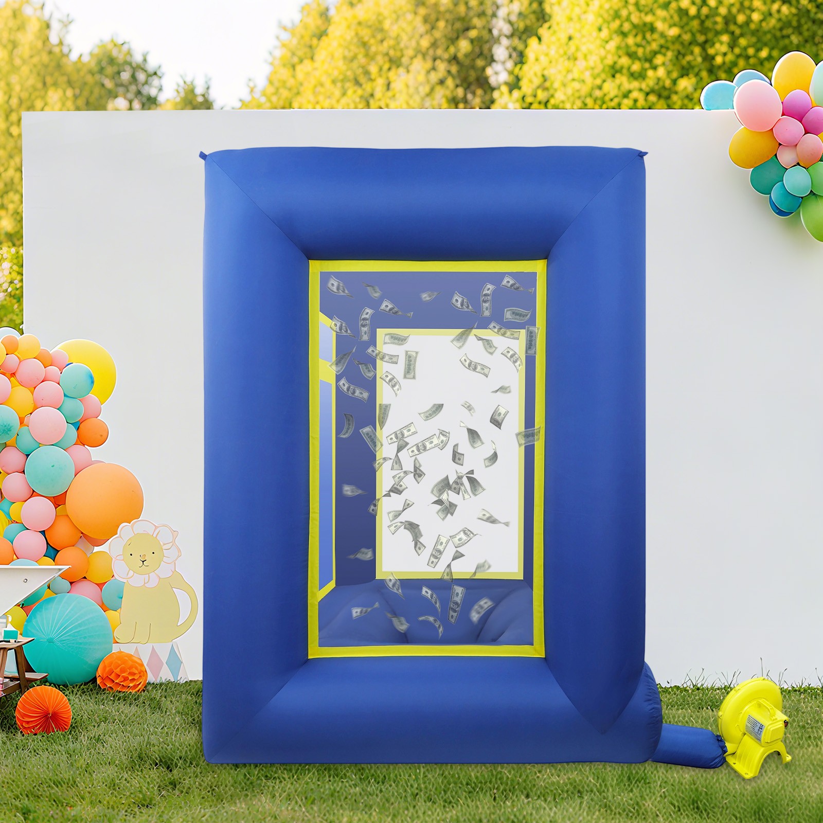 Inflatable Money Machine Booth 78.74*42.52*106.3in Cash Grab Game Cube