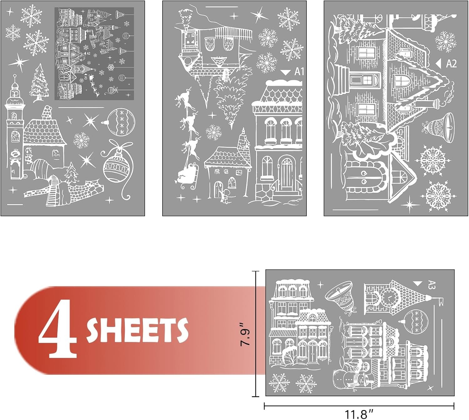 Mfault Grey Christmas White House Window Clings 4 Sheets,