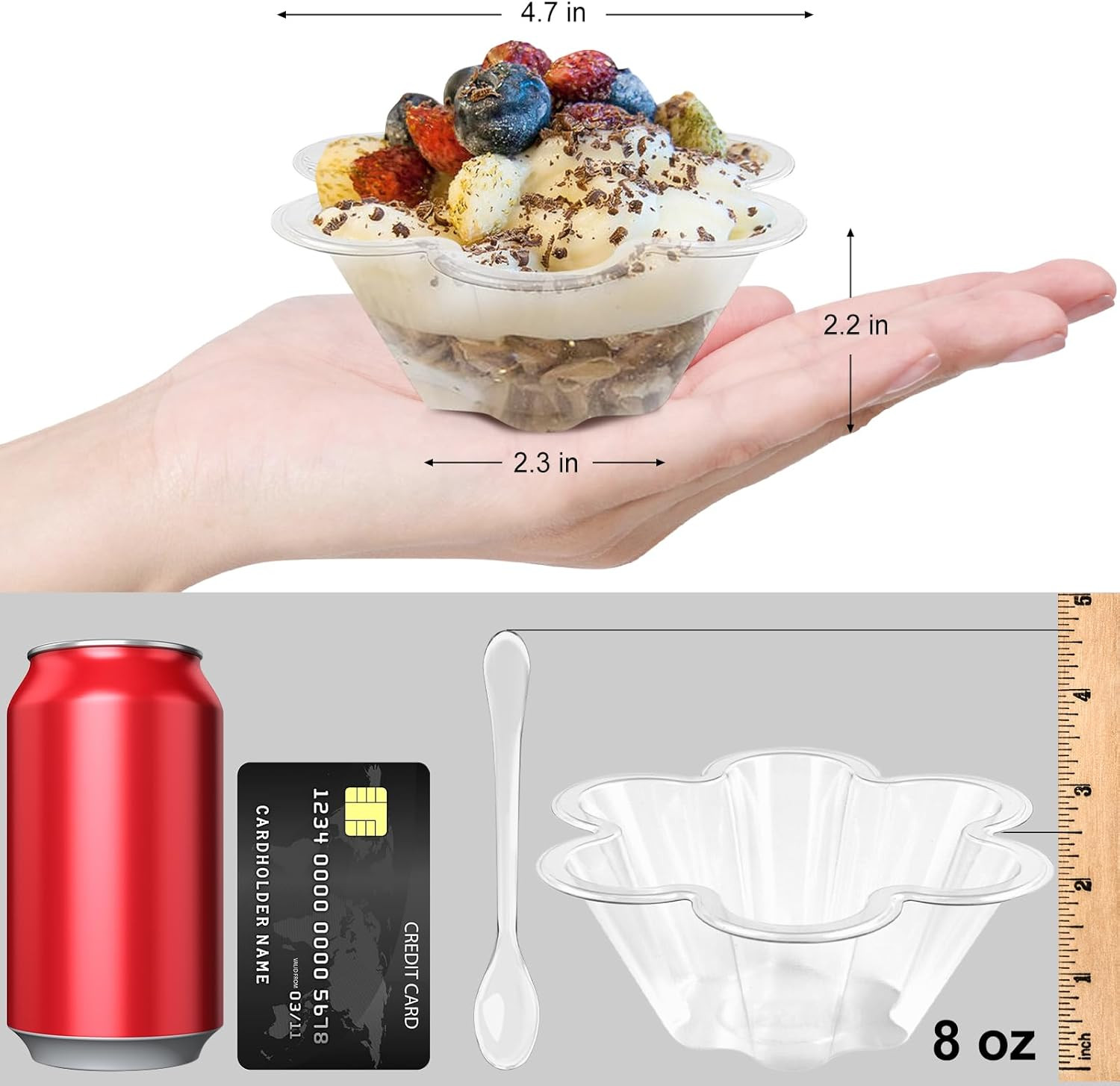 8 Oz Dessert Cups with Spoons, 50 Pack Clear Plastic Small Party Serving Bowls f