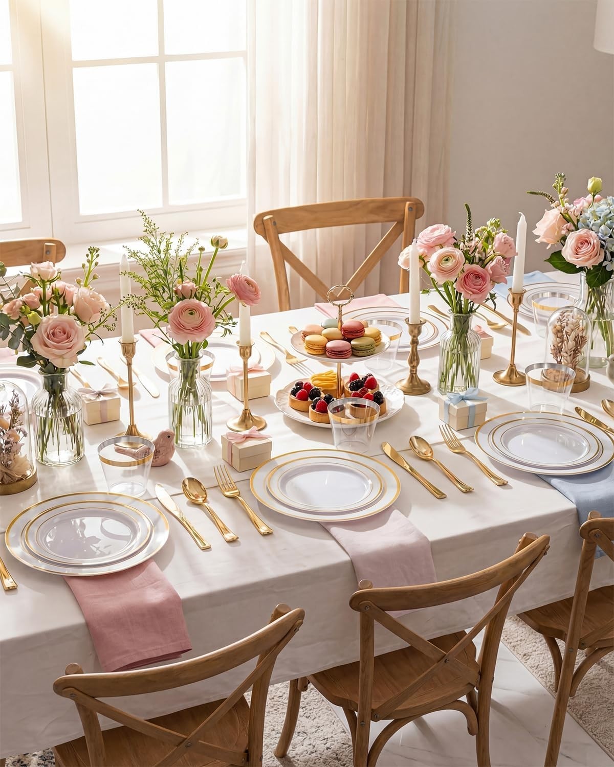 Stylish Gold Rimmed Plastic Plates – 300PCs Party Dinner Set