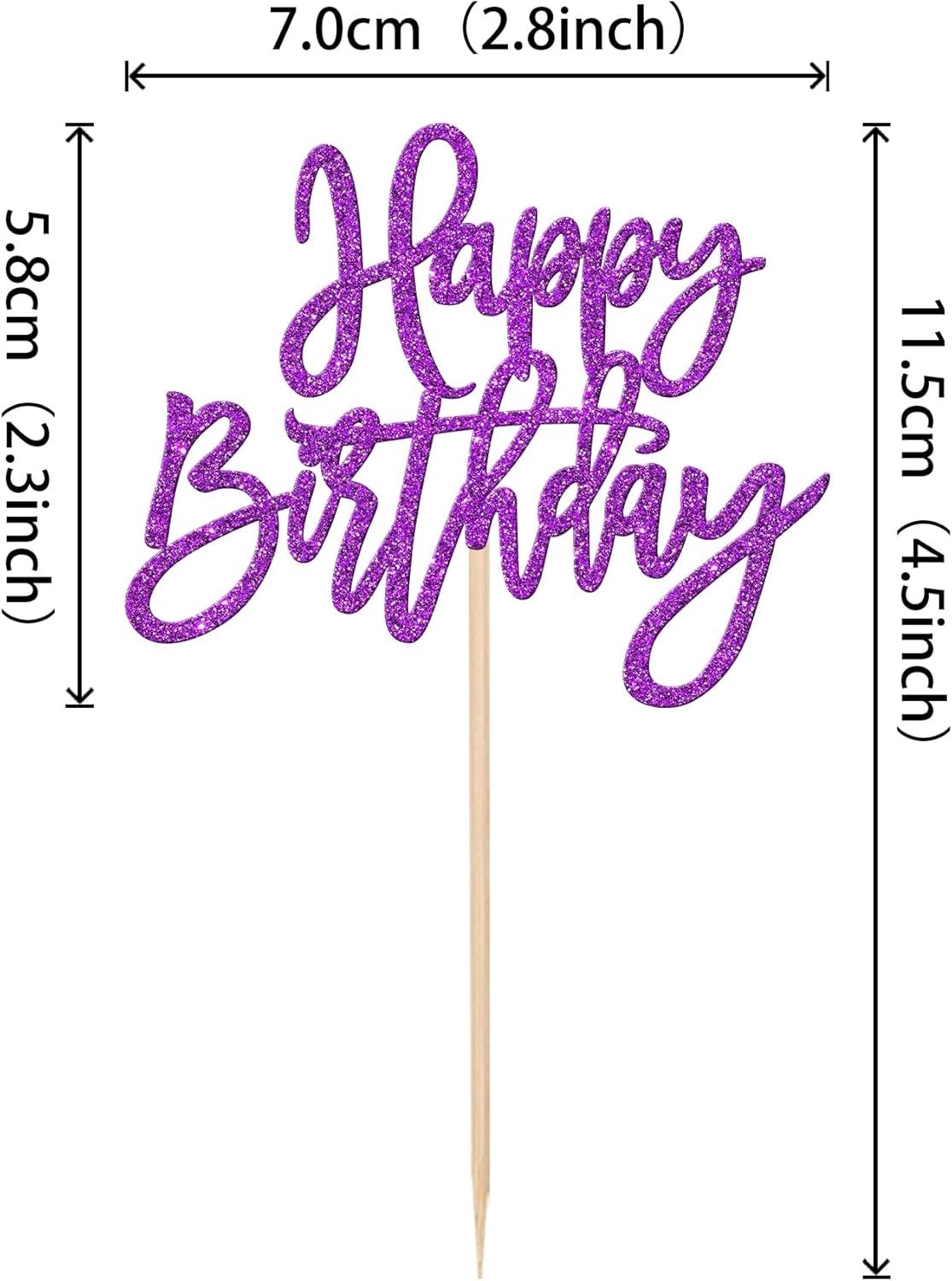 24 PCS Glitter Happy Birthday Cupcake Toppers – Purple Cupcake Picks for Cele…