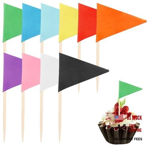 100 Pcs Solid Color Toothpick Flags Mini Small Triangle Stick Golf Multicolor