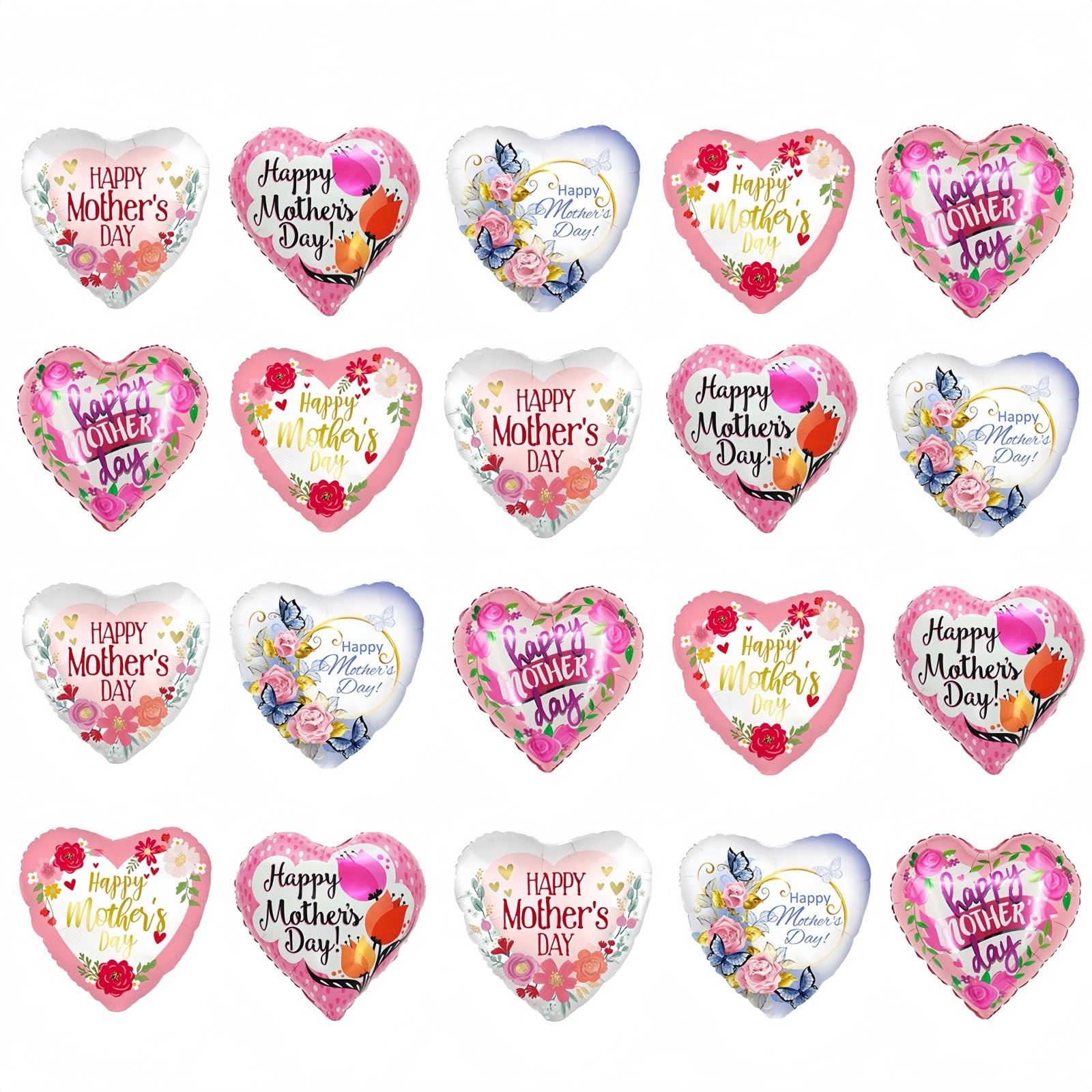 Happy Mother’s Day Balloons 20Pcs 18inch Aluminum Foil Balloons Heart Balloon…