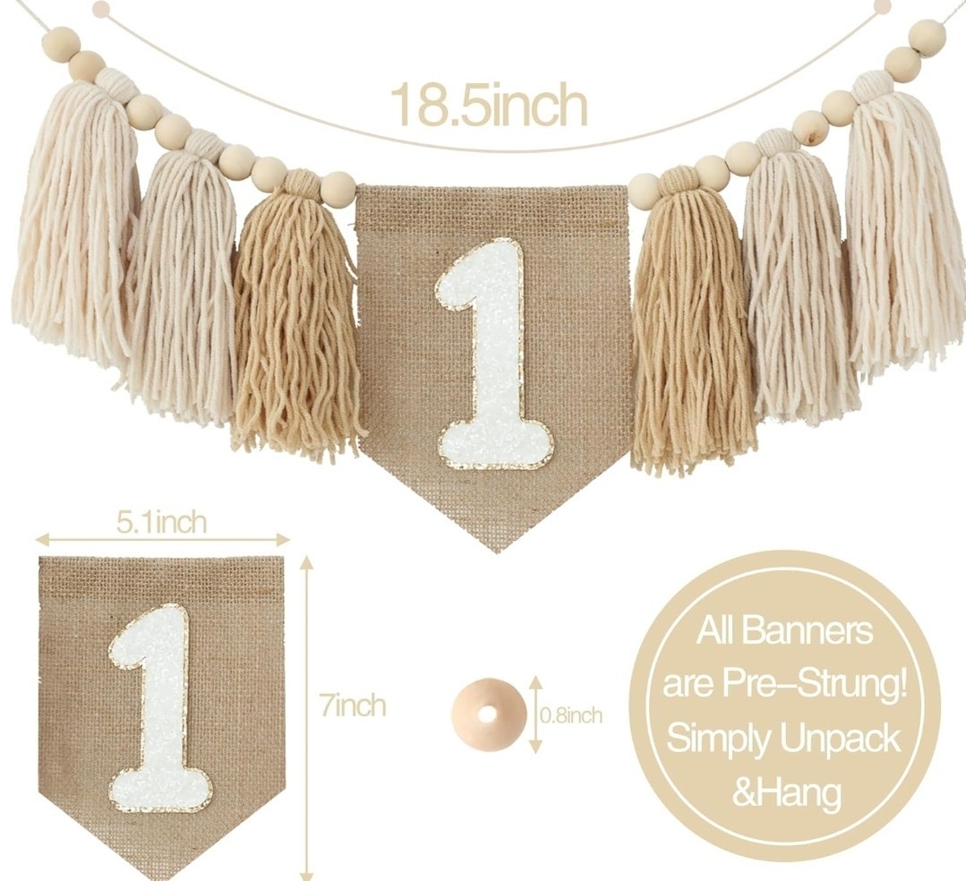 Handmade Boho Burlap Khaki 1st Birthday Decorations For Boys One High Chair…