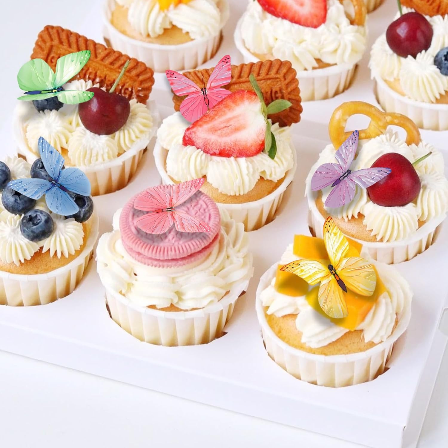 Butterfly Cupcake Toppers 72Pcs Edible Cake Decorations, 6 Colors, Wafer Paper B