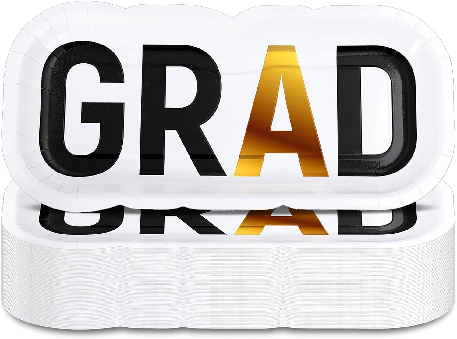 Graduation Paper Plates Disposable Plates 10 Inches Black Gold GRAD Shaped