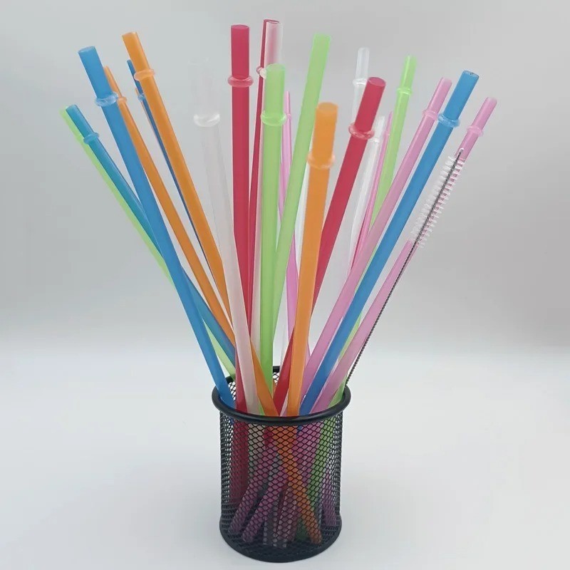 12-Pack Reusable Plastic Clear Swirl Straws, 13 Extra Long Colorful Hard Plastic