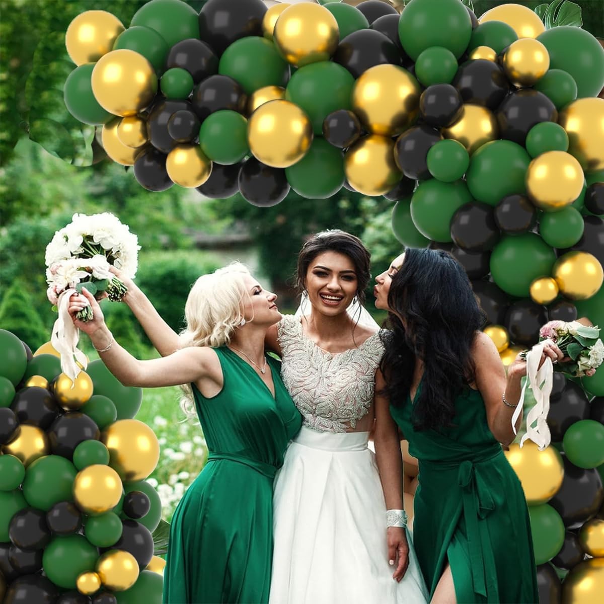 Dark Green Gold Black Balloon Garland Arch, Emerald Green Black Gold White Ba…