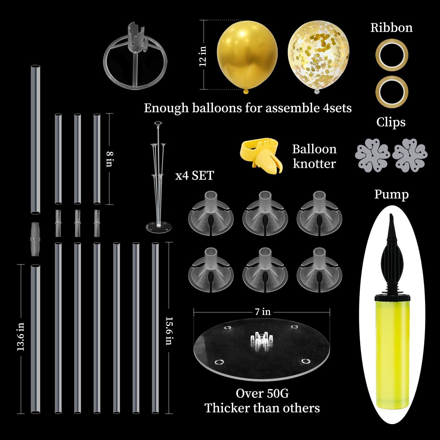 Black Gold Balloon Stand Centerpiece Table Decorations – 2025 Graduation