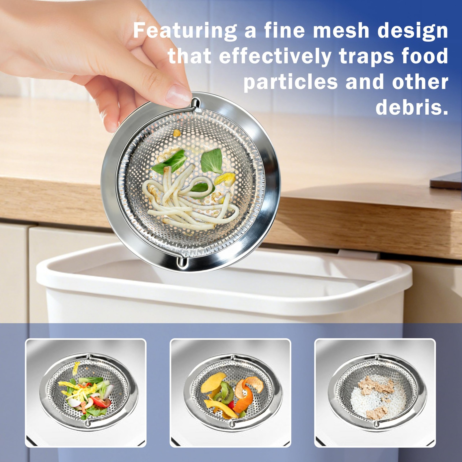 2 Pack Kitchen Sink Drain Strainer with Handle, Universal Stainless Steel Food C