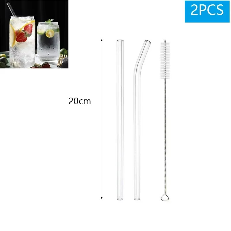 1-10Pcs Reusable Smoothie Glass Straw, Clear Drinking Straws for Smoothie Milksh