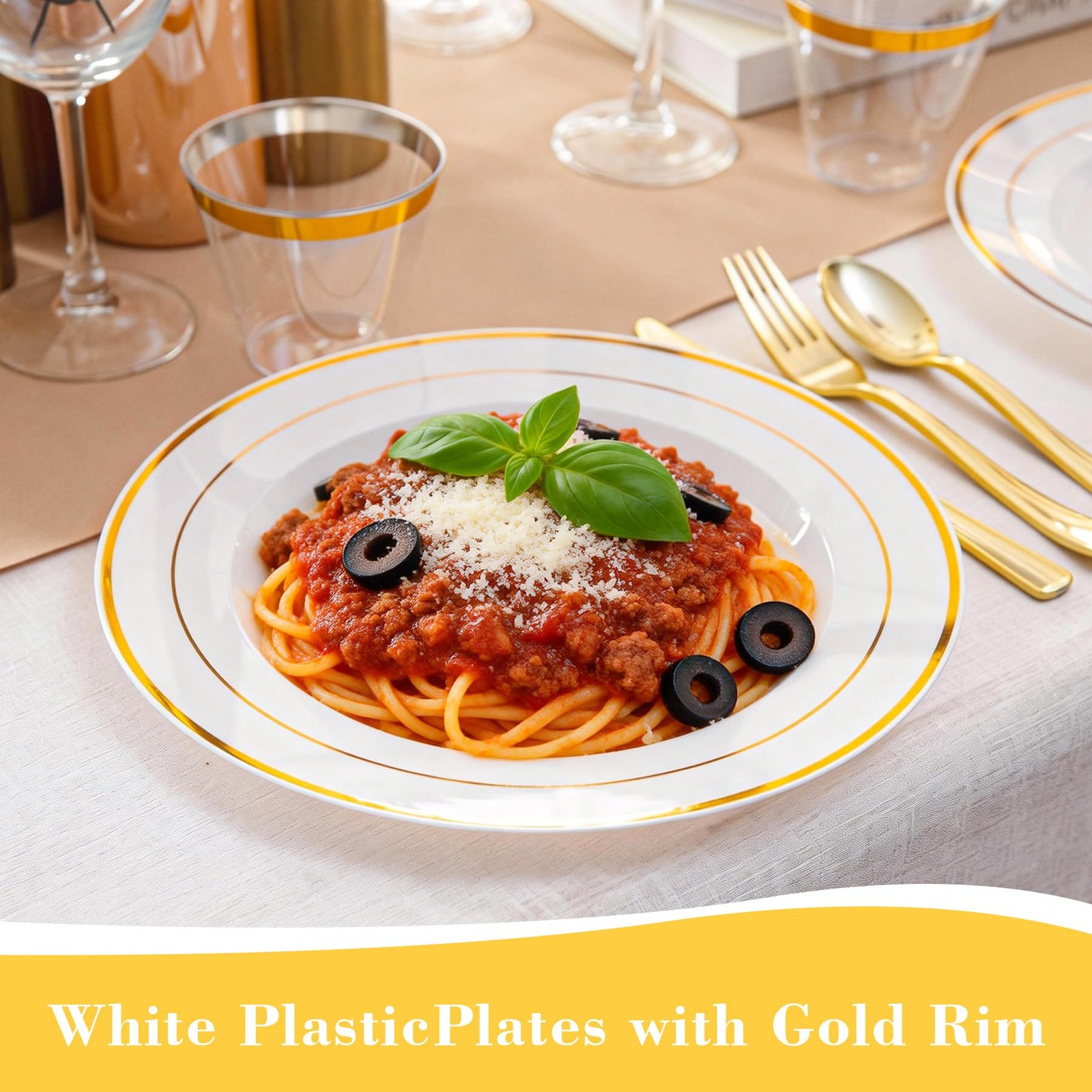 108PCS White and Gold Plastic Plates, 10 Inch Disposable Dinner Plates with G…