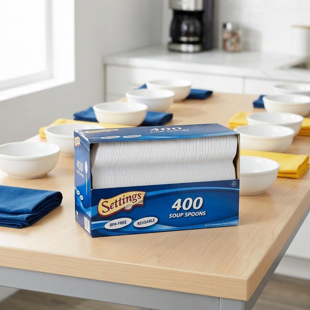 White Plastic Soup Spoons, 400 Count – Heavy-Duty Disposable Soup Spoons,