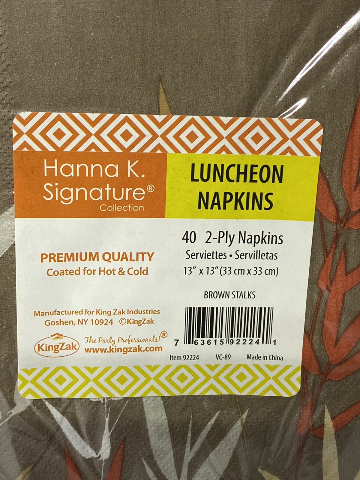 Hanna K. Signature Collection Luncheon Napkins Brown Stalks 40 Ct 2 ply
