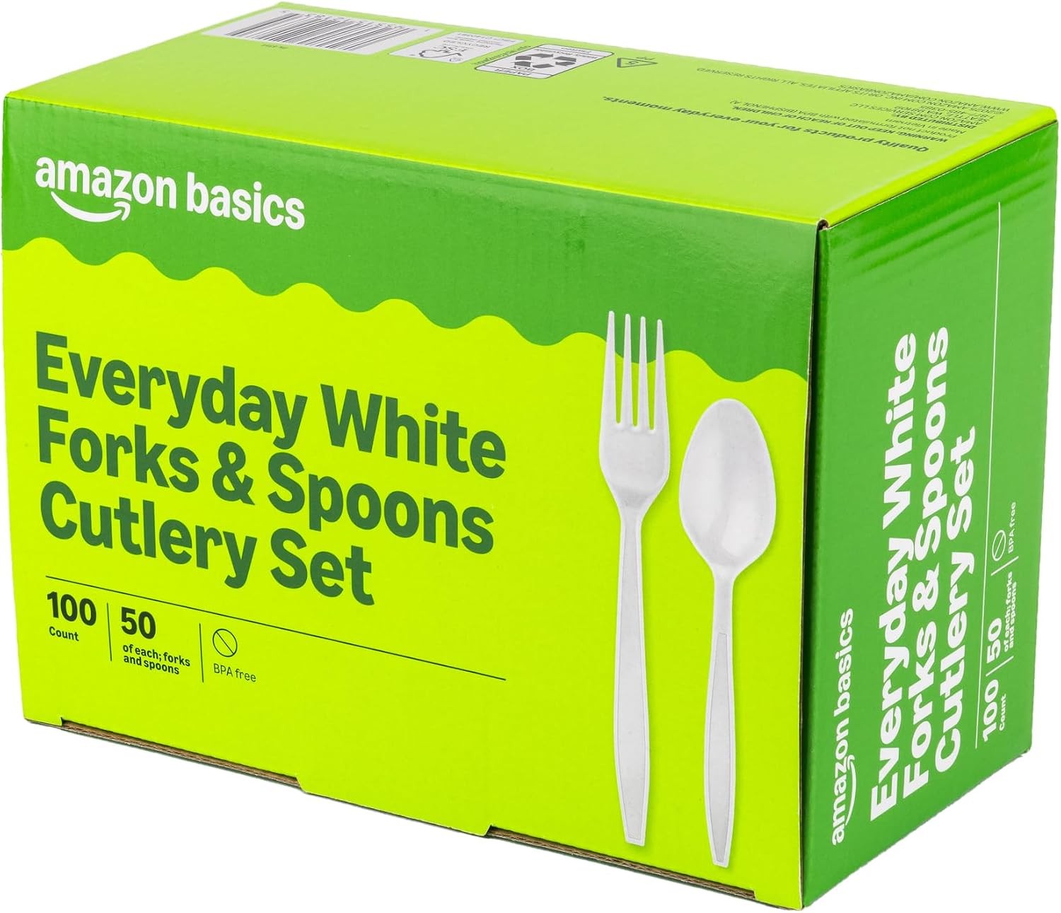 Disposable Everyday White Forks & Spoons, 100 Count