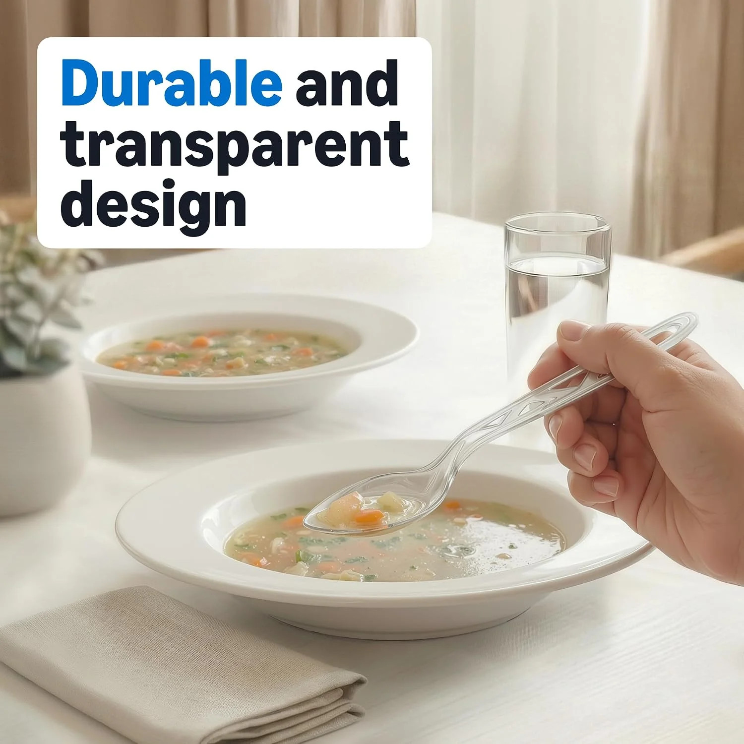 Disposable Clear Plastic Spoons, Premium Quality, 100 Count, Large