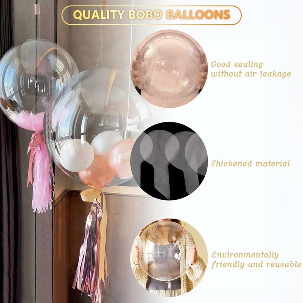10-50 Pack LED Balloons Clear Bubble Bobo Light Up w/Warm White Lights for Party