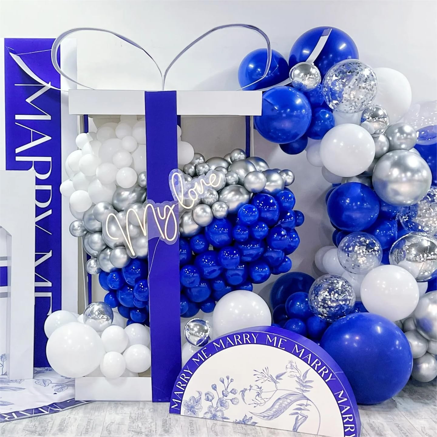 136pcs Blue White Silver Balloon Garland Kit 18/12/10/5 Inch Royal Blue, Sil…