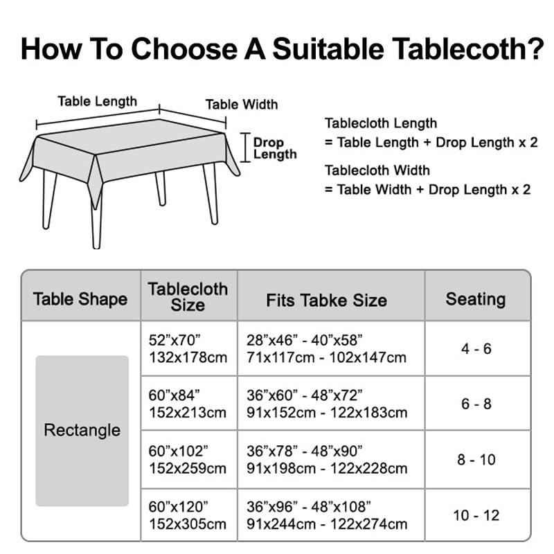 Elegant Rectangular Tablecloth, 100% Waterproof Vinyl, Solid Color Tablecloth, M