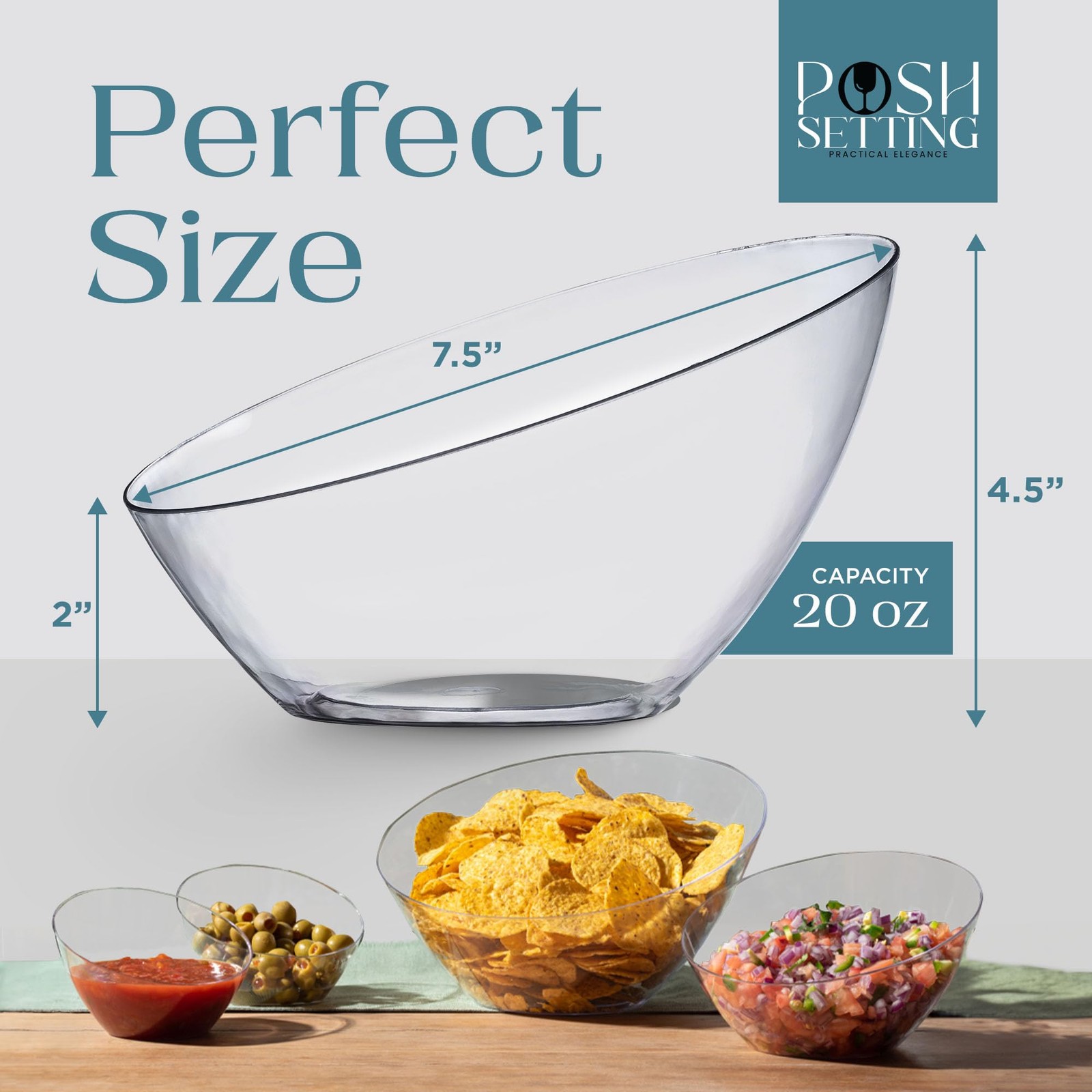 Crystal Clear, Disposable Premium Hard Plastic Medium Angled Bowl, Party, Sal…