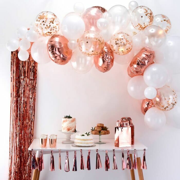 GINGER RAY ROSE GOLD AND WHITE BALLOON ARCH WITH DUAL ACTION AIR PUMP