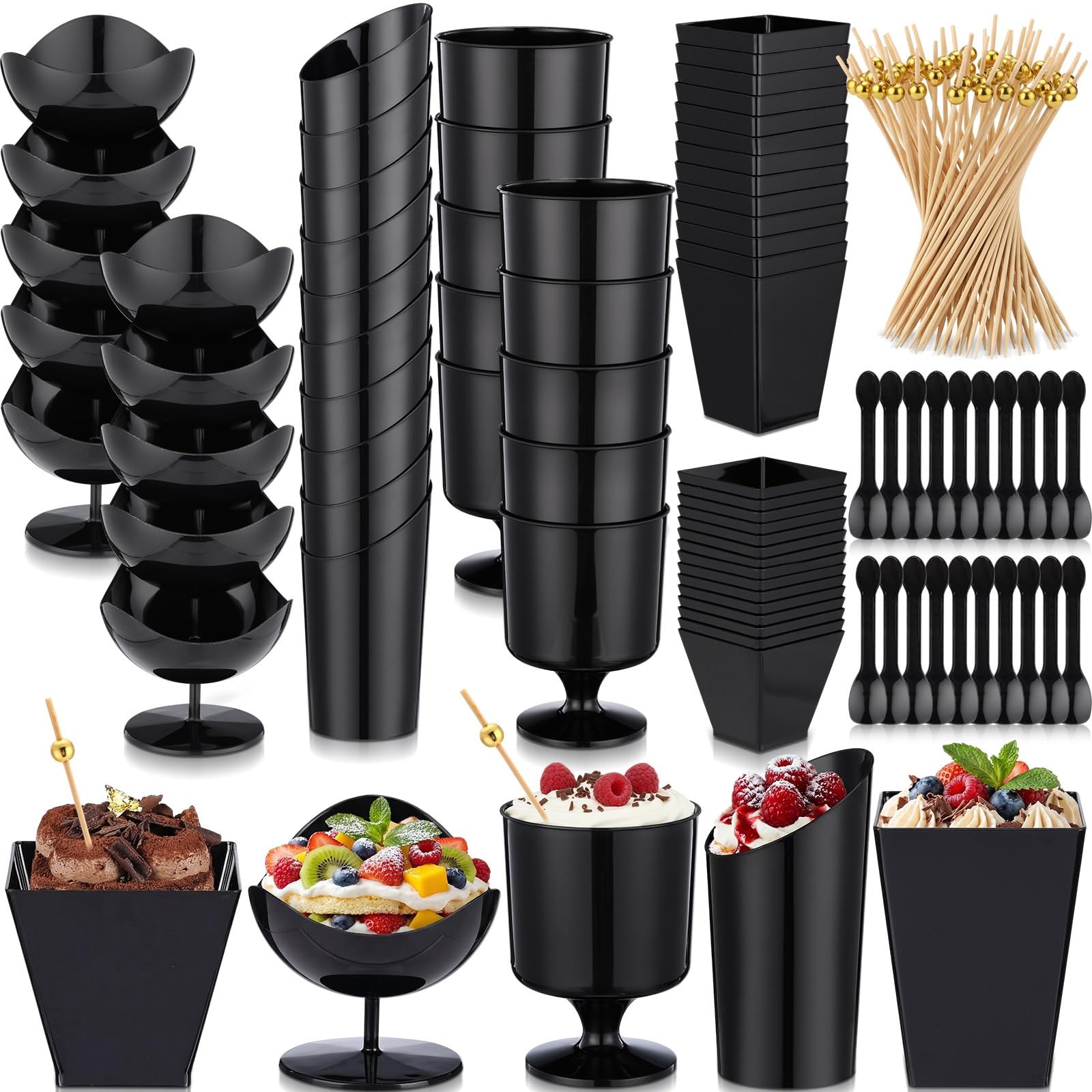 Acellegic 150 Pcs Plastic Dessert Cups with Spoons and Toothpicks, 2 to 5 oz 5 S