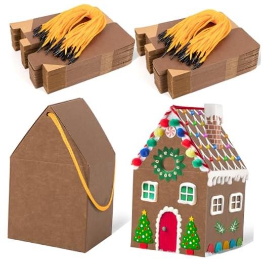 50Pcs Christmas Gingerbread House Soft Mocha Cardboard Cookie Gift Boxes with