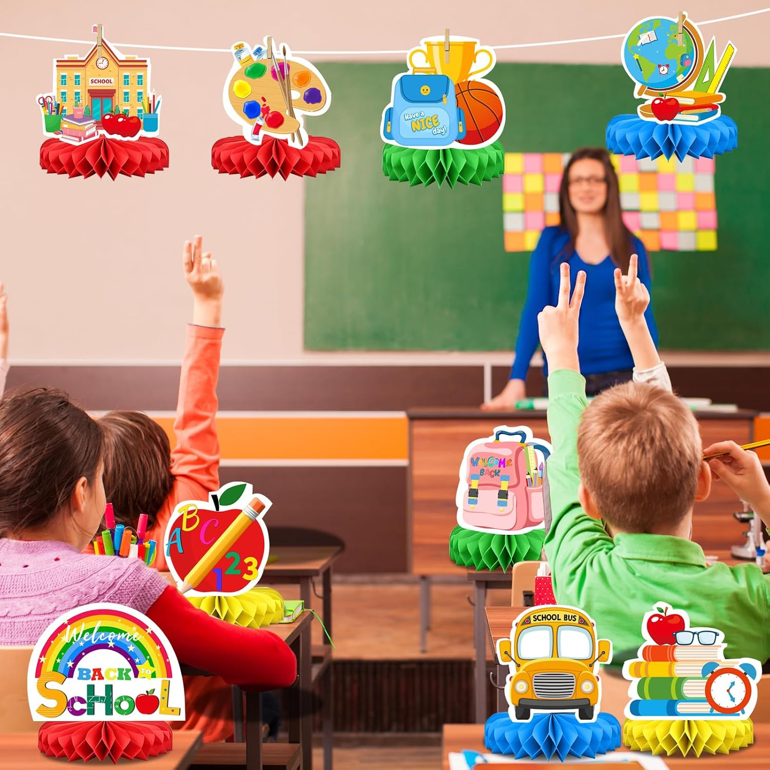 9Pcs Back to School Table Decorations-Welcome Back to School Honeycomb Centerpie