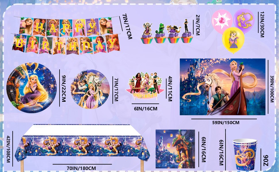 Rapunzel Princess Birthday Party Supplies,Princess Party Decorations & Tableware