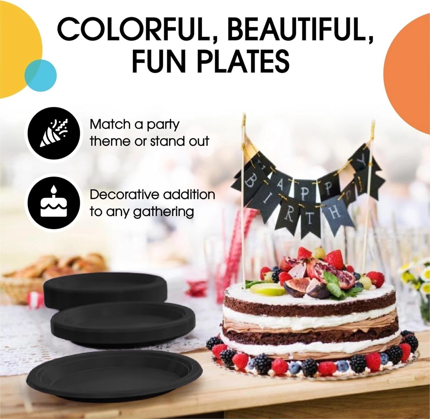 Elegant 50 pcs Heavy-Duty Black Plastic Plates – 7″ Disposable Dinnerware Set