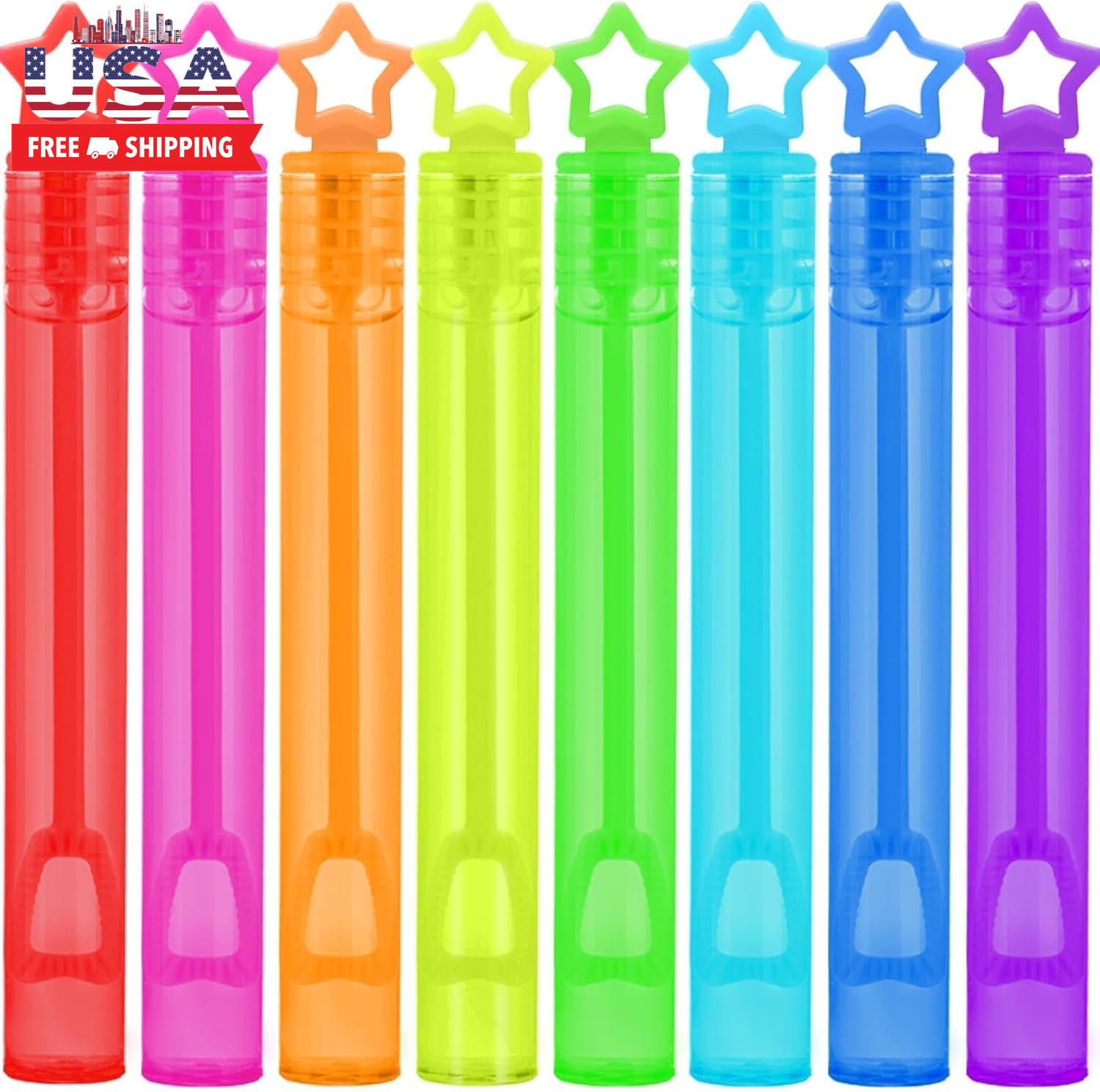 32 Pcs 8 Colors Neon Bubbles Party Favors for Kids, Mini Star Bubble Wand Bulk i