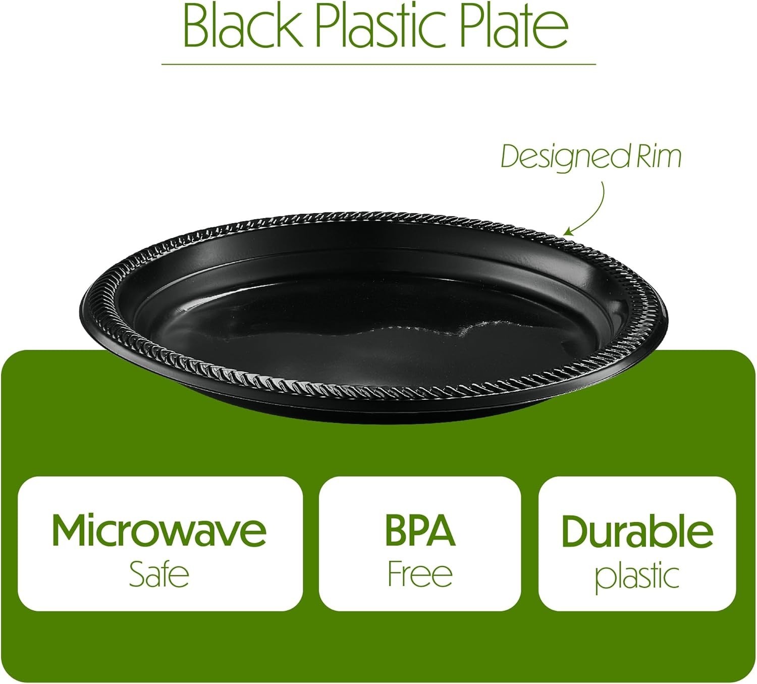 100 PCS Black Plastic Plates Light Weight 9 Inch Plastic Dinner Plates Black …